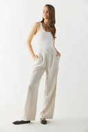 Kadın Chloe Wide Leg Palazzo Pantolon %100 Keten - Ekru