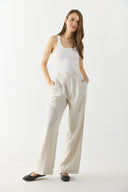 Kadın Chloe Wide Leg Palazzo Pantolon %100 Keten - Ekru