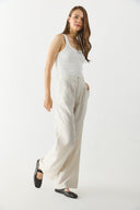 Kadın Chloe Wide Leg Palazzo Pantolon %100 Keten - Ekru