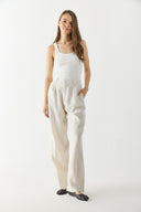 Kadın Chloe Wide Leg Palazzo Pantolon %100 Keten - Ekru