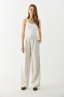 Kadın Chloe Wide Leg Palazzo Pantolon %100 Keten - Ekru