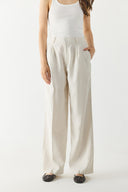 Kadın Chloe Wide Leg Palazzo Pantolon %100 Keten - Ekru