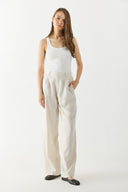 Kadın Chloe Wide Leg Palazzo Pantolon %100 Keten - Ekru