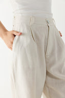 Kadın Chloe Wide Leg Palazzo Pantolon %100 Keten - Ekru