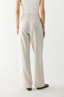 Kadın Chloe Wide Leg Palazzo Pantolon %100 Keten - Ekru