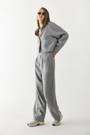 Kadın Chloe Wide Leg Palazzo Pantolon %100 Keten - Gri