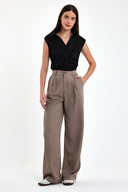 Kadın Chloe Wide Leg Kumaş Pantolon %100 Lyocell (Tencel™) - Vizon