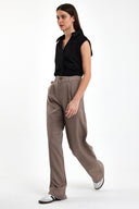 Kadın Chloe Wide Leg Kumaş Pantolon %100 Lyocell (Tencel™) - Vizon