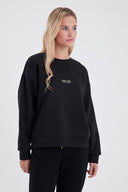 Kadın Cindy Logo Baskılı Bisiklet Yaka Şardonlu Sweatshirt - Siyah