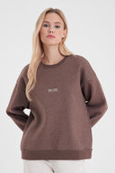 Kadın Cindy Logo Baskılı Bisiklet Yaka Şardonlu Sweatshirt - Kahve