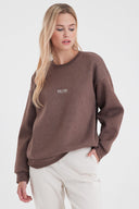 Kadın Cindy Logo Baskılı Bisiklet Yaka Şardonlu Sweatshirt - Kahve
