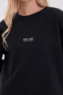 Kadın Cindy Logo Baskılı Bisiklet Yaka Şardonlu Sweatshirt - Siyah