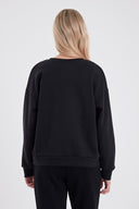Kadın Cindy Logo Baskılı Bisiklet Yaka Şardonlu Sweatshirt - Siyah