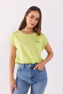 Kadın Cindy Vena Logolu Tişört %100 Pamuk - LIME