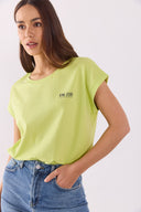 Kadın Cindy Vena Logolu Tişört %100 Pamuk - LIME