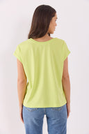 Kadın Cindy Vena Logolu Tişört %100 Pamuk - LIME