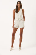 Kadın Çizgili Gold Düğme Detaylı Yelek Form Bluz - Lacivert Çizgili