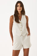 Kadın Çizgili Gold Düğme Detaylı Yelek Form Bluz - Lacivert Çizgili