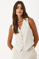 Kadın Çizgili Gold Düğme Detaylı Yelek Form Bluz - Lacivert Çizgili