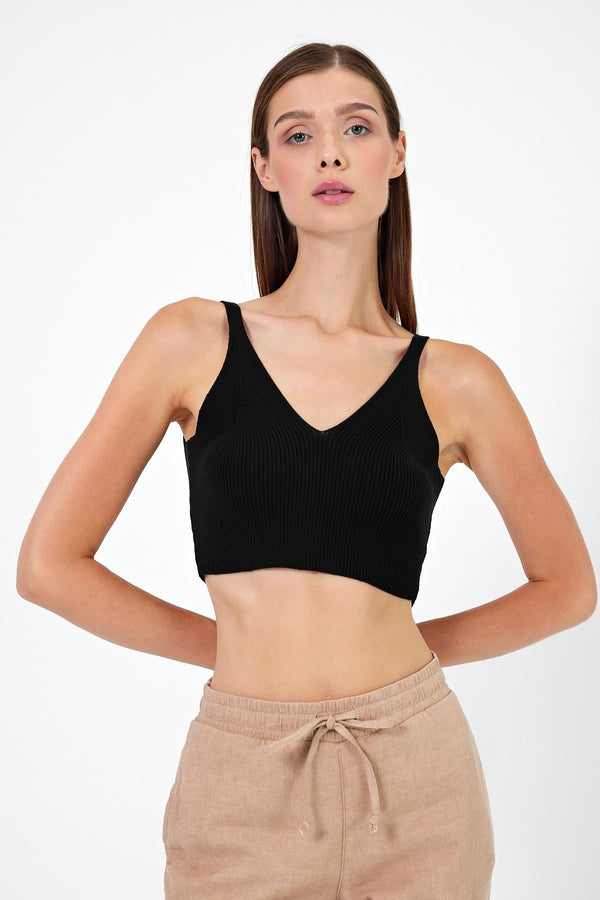 Kadın Clara Siyah Crop Triko Top