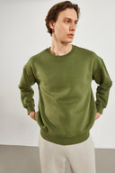 Erkek Clark Sıfır Yaka Oversize Sweatshirt - Haki