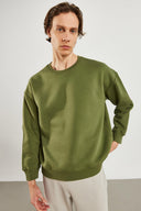 Erkek Clark Sıfır Yaka Oversize Sweatshirt - Haki