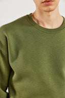 Erkek Clark Sıfır Yaka Oversize Sweatshirt - Haki