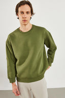 Erkek Clark Sıfır Yaka Oversize Sweatshirt - Haki