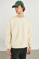 Erkek Clark Sıfır Yaka Oversize Sweatshirt - Kemik