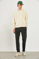 Erkek Clark Sıfır Yaka Oversize Sweatshirt - Kemik