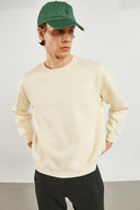 Erkek Clark Sıfır Yaka Oversize Sweatshirt - Kemik
