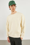 Erkek Clark Sıfır Yaka Oversize Sweatshirt - Kemik