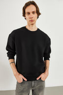 Erkek Clark Sıfır Yaka Oversize Sweatshirt - Siyah