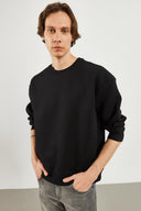 Erkek Clark Sıfır Yaka Oversize Sweatshirt - Siyah