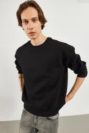 Erkek Clark Sıfır Yaka Oversize Sweatshirt - Siyah