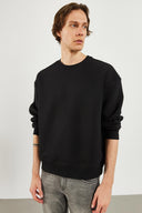 Erkek Clark Sıfır Yaka Oversize Sweatshirt - Siyah