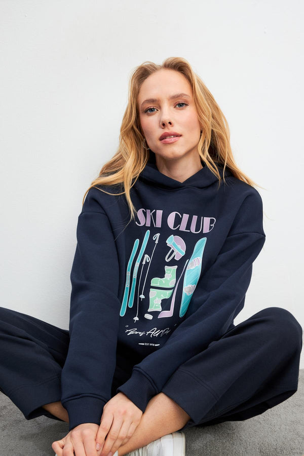 Kadın Club Lacivert Baskılı Sweatshirt