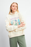 Kadın Club Baskılı Sweatshirt - Kemik