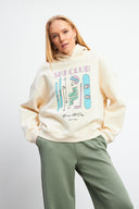Kadın Club Baskılı Sweatshirt - Kemik