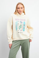 Kadın Club Baskılı Sweatshirt - Kemik
