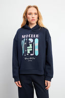 Kadın Club Baskılı Sweatshirt - Lacivert