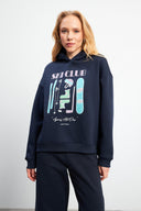 Kadın Club Baskılı Sweatshirt - Lacivert