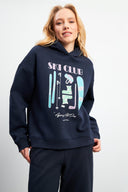 Kadın Club Baskılı Sweatshirt - Lacivert