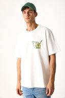 Erkek Cocktail Baskılı Tişört %100 Pamuk - Fildişi