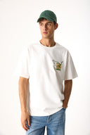 Erkek Cocktail Baskılı Tişört %100 Pamuk - Fildişi