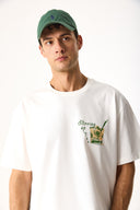 Erkek Cocktail Baskılı Tişört %100 Pamuk - Fildişi