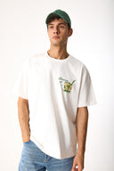 Erkek Cocktail Baskılı Tişört %100 Pamuk - Fildişi