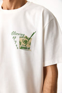 Erkek Cocktail Baskılı Tişört %100 Pamuk - Fildişi