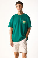 Erkek Cocktail Baskılı Tişört %100 Pamuk - Yeşil