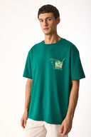 Erkek Cocktail Baskılı Tişört %100 Pamuk - Yeşil